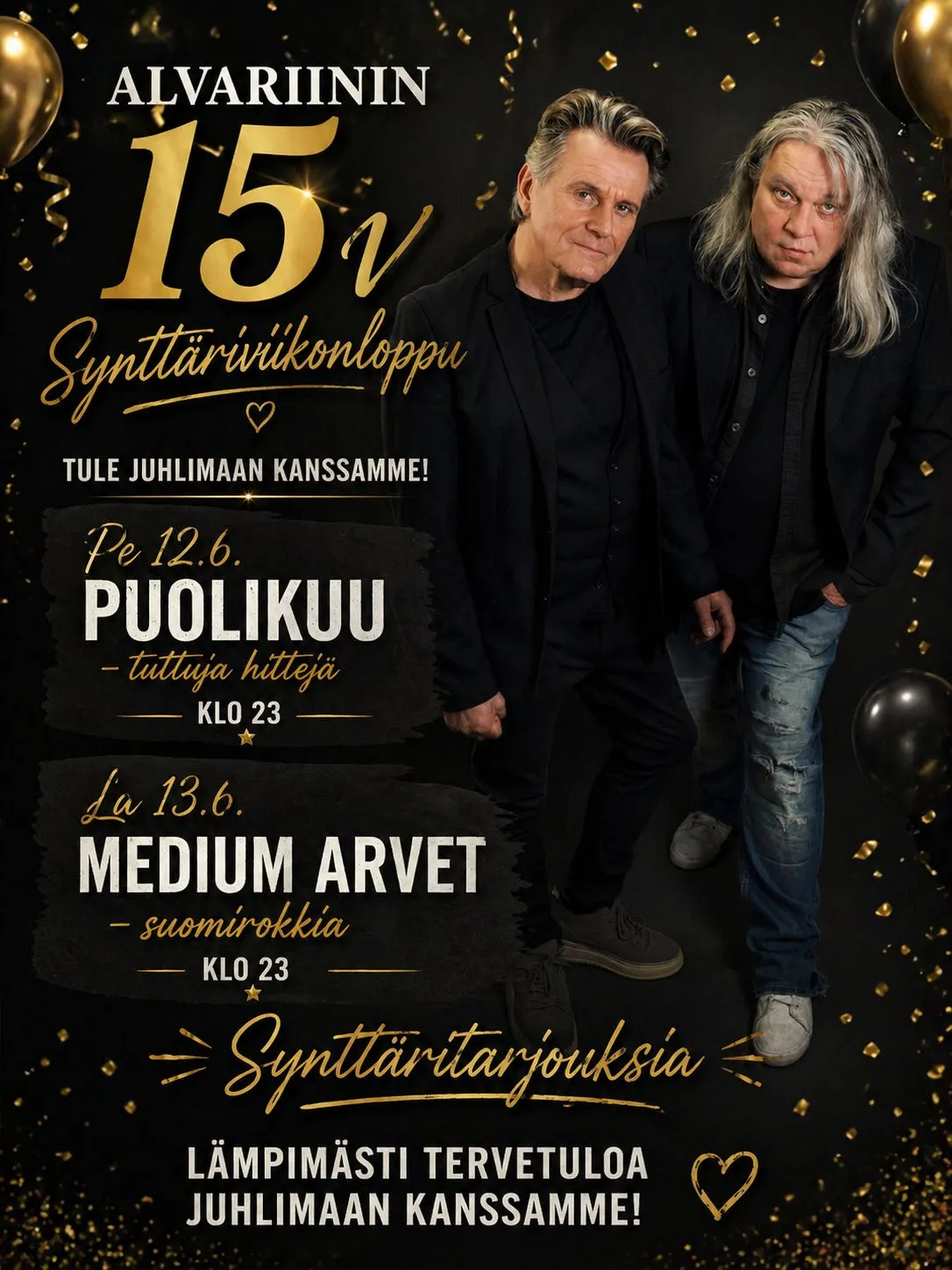 ALVARIININ 15 V SYNTTÄRIVIIKONLOPPU 12.–13.6. 🎉